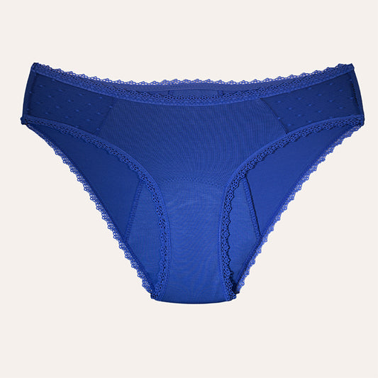 Relixa SLIPS menštruačné nohavičky s čipkou – stredná absorpcia – modré, veľkosť XS